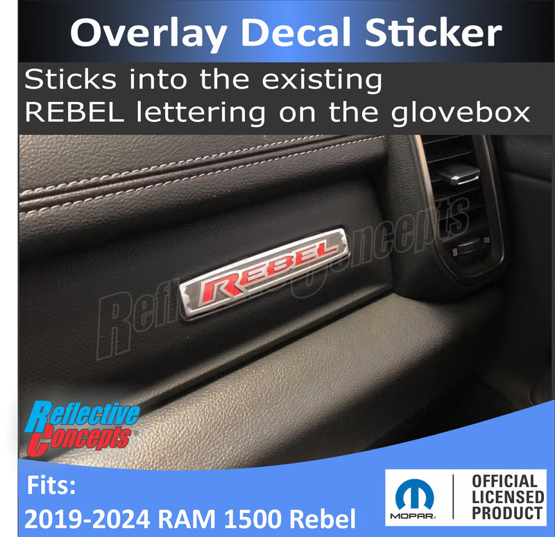 REBEL Glove Box Inlay Decal  - 2019 2020 2021 2022 2023 2024 Ram 1500 Rebel