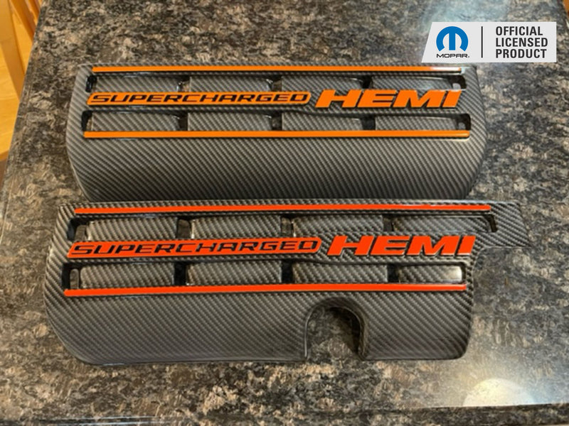 Supercharged Hemi Engine Cover Overlay Decals - SRT Hellcat Charger & Challenger